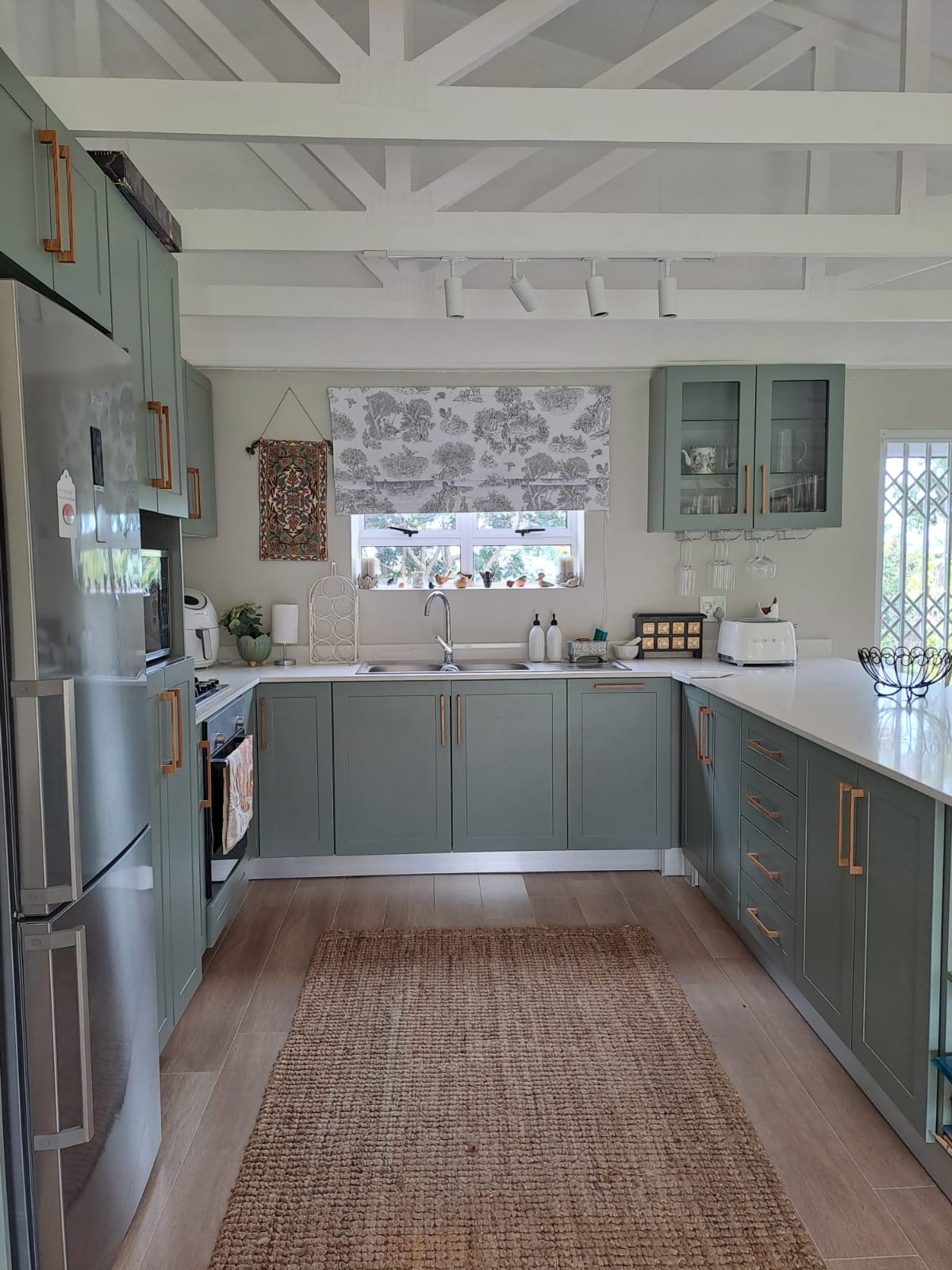 Full kitchen view with trusses